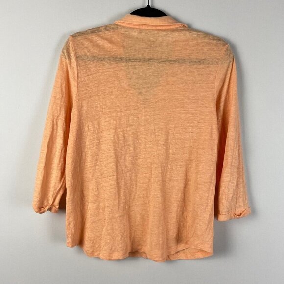 Chicos Linen Pocket Top Womens 1 US Medium Orange Henley Pullover Knit Shirt - Picture 7 of 10